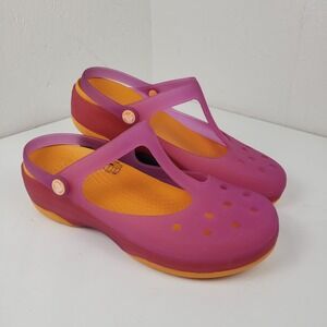 Crocs Carlie Mary Jane  Women's 11 Clogs Fuchsia Pink Orange T-Strap Shoes 10962